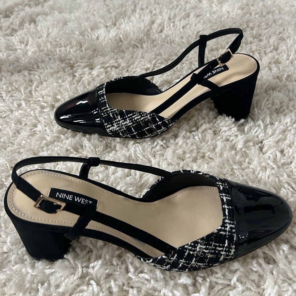 8 1/2 ADE SLINGBACK BLACK AND WHITE HEALS